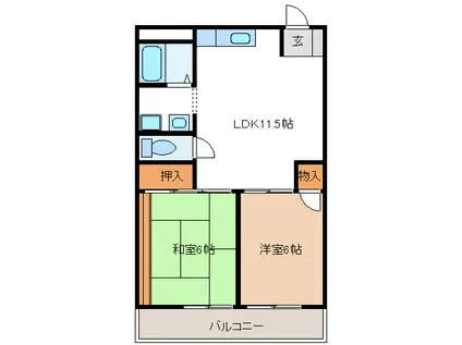 三浦シティーハイツ(2LDK/4階)の間取り写真