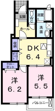 ブリランテ トレ(2DK/1階)の間取り写真