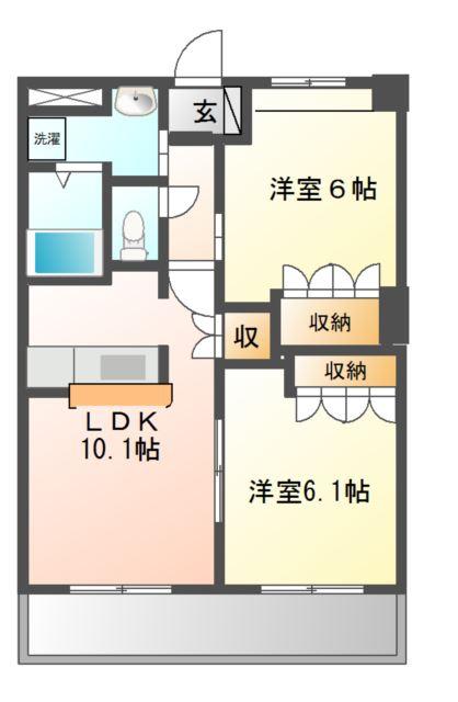 スカイヴァレィ(2LDK/2階)の間取り写真