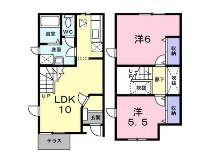コーポ寒田(2LDK/1階)の間取り写真