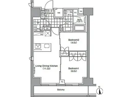 パークハビオ秋葉原エスト(2LDK/12階)の間取り写真