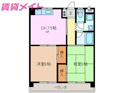 ソシアルドミール東館(2DK/1階)の間取り写真