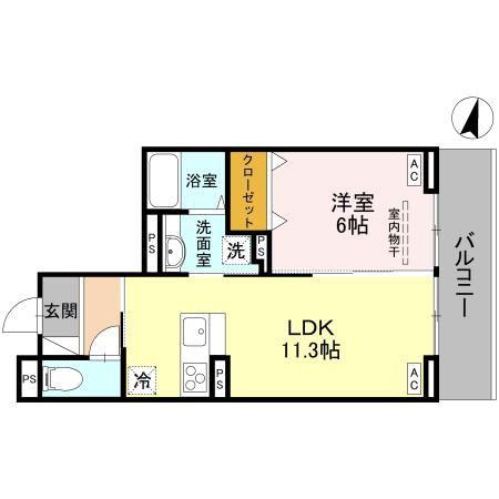 グランヴィル(1LDK/2階)の間取り写真
