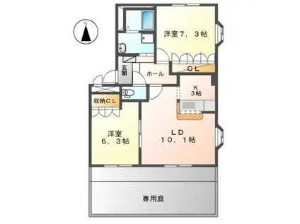 ルトゥール(2LDK/1階)の間取り写真