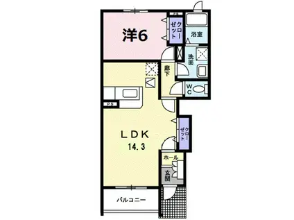 ベル・プロムナードE棟(1LDK/1階)の間取り写真