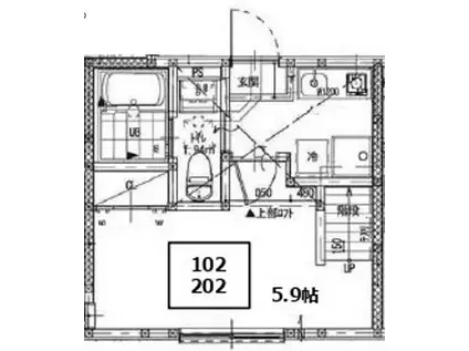 エヴァーグリーン中野島(1K/1階)の間取り写真