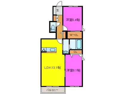 シュプリーム小松(2LDK/1階)の間取り写真