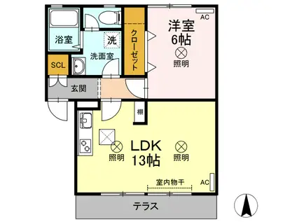 マルベリーM(1LDK/1階)の間取り写真
