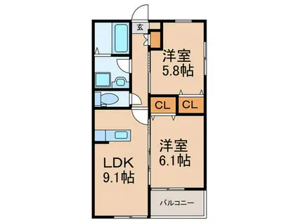 フルーリジェール野中(2LDK/3階)の間取り写真