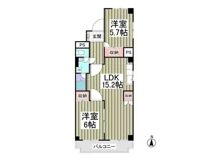 ヴァンデュール上大曽 旧前橋マンション(2LDK/2階)の間取り写真