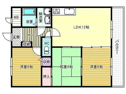 ディアコート藤井寺(3LDK/3階)の間取り写真