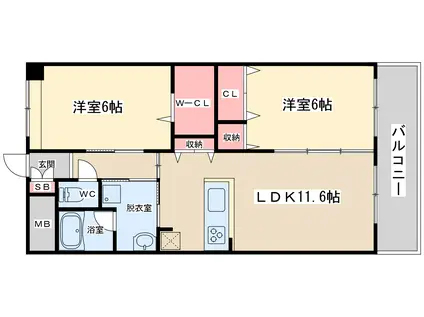 エスタブレK.W.N(2LDK/2階)の間取り写真