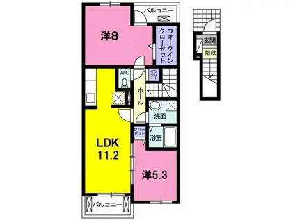 ピースヴィラ袋原南I(2LDK/2階)の間取り写真
