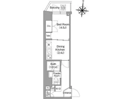 コンフォリア・リヴ木場イーストI(1DK/2階)の間取り写真