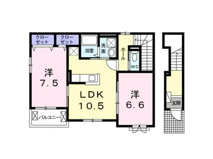 南海本線 鶴原駅 徒歩3分 2階建 築7年(2LDK/2階)の間取り写真