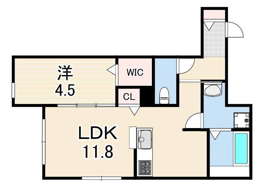 オリビア苦楽園(1LDK/1階)の間取り写真