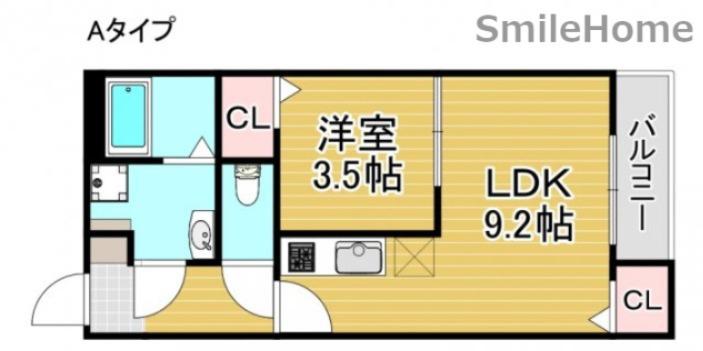 CRASTINE遠里小野(1LDK/3階)の間取り写真
