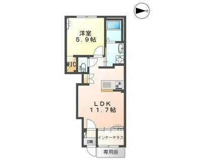 グランディール ルリアン(1LDK/1階)の間取り写真