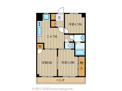 ホワイトハイツ小峰(3DK/10階)の間取り写真