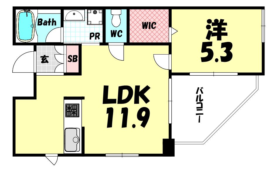 ワコーレ神戸元町アクシア(1LDK/7階)の間取り写真