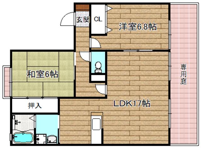 ウィンディア五百住B(2LDK/1階)の間取り写真