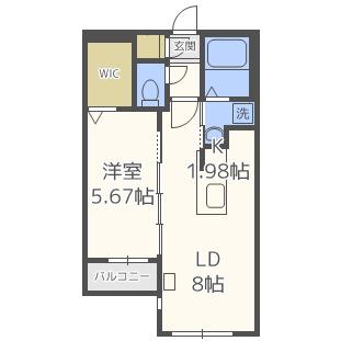 シャトーライフ近代美術館前1(1LDK/4階)の間取り写真