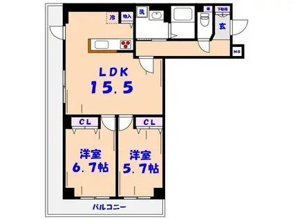 パークレジデンス市川(2LDK/6階)の間取り写真