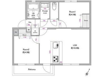 東芝杉田コーポ3号棟(2LDK/3階)の間取り写真