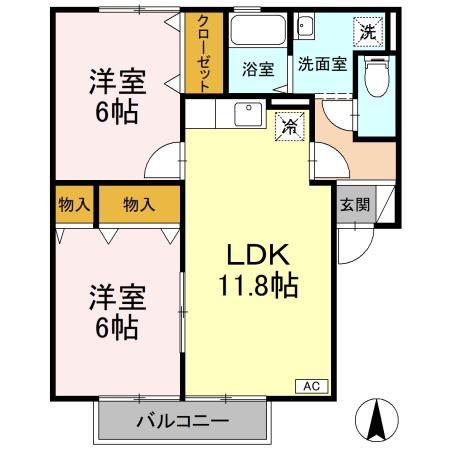 フローラルコート(2LDK/2階)の間取り写真