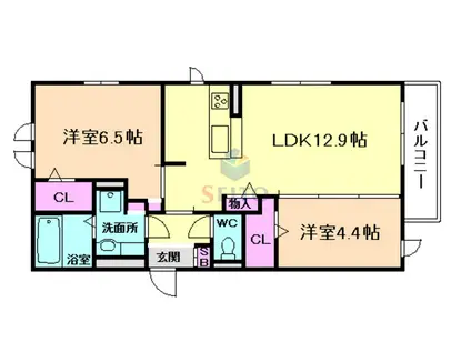 D-ROOMイースト(2LDK/2階)の間取り写真