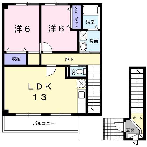 メゾン・ラフィットB(2LDK/2階)の間取り写真