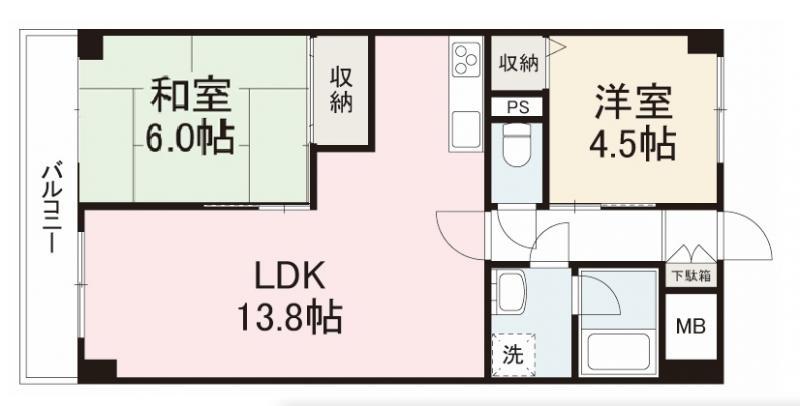 オレンジコート高松(2LDK/8階)の間取り写真