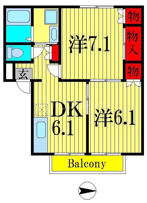 エステートピアK(2DK/1階)の間取り写真