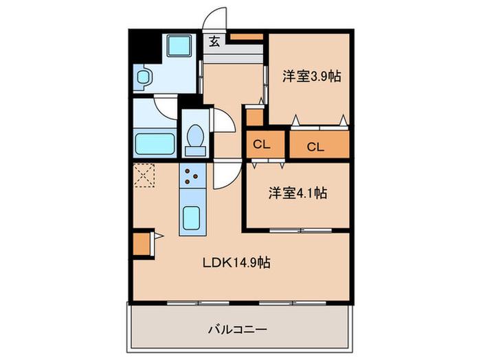CRESCENT六本松南(2LDK/3階)の間取り写真