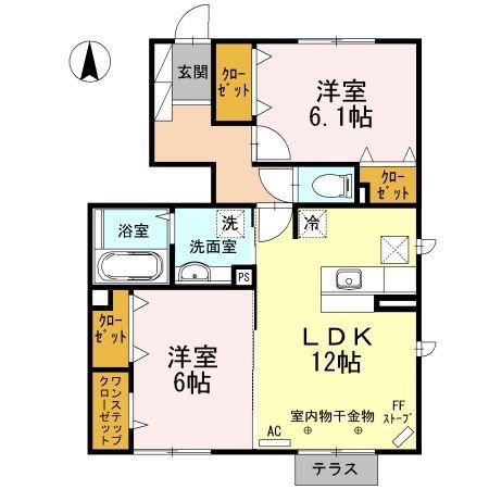 フィオーレB棟(2LDK/1階)の間取り写真