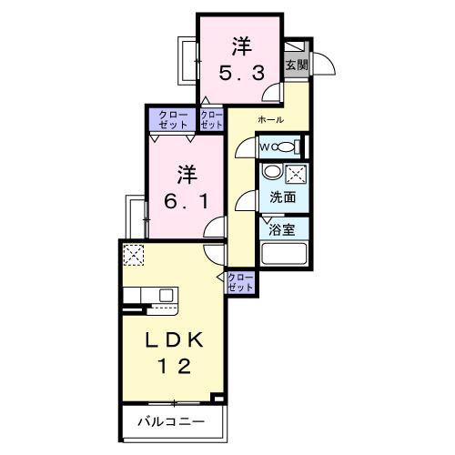 安満北の町アパートA(2LDK/3階)の間取り写真