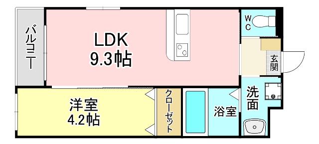 ベルクグランツ戸畑駅前(1LDK/1階)の間取り写真