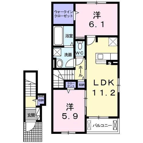 セレッソ・ラ・アズールモンテII(2LDK/2階)の間取り写真