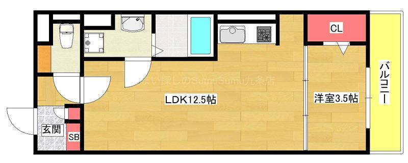 サンジェルマン市岡(1LDK/3階)の間取り写真