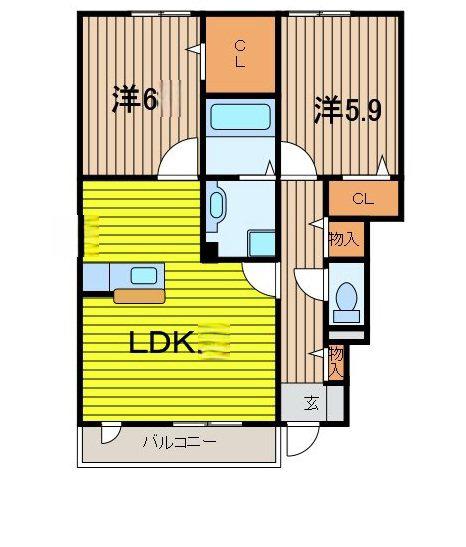 ハウスオブシャイン(2LDK/1階)の間取り写真