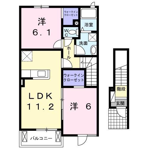 アークヒルズ知手D(2LDK/2階)の間取り写真