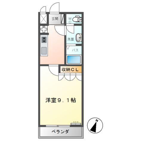 メルヴェール知手(1K/1階)の間取り写真