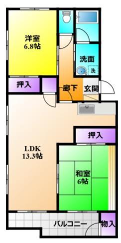 プレステージ高丘(2LDK/1階)の間取り写真