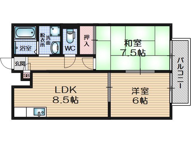 ファミーユ正雀(2LDK/2階)の間取り写真