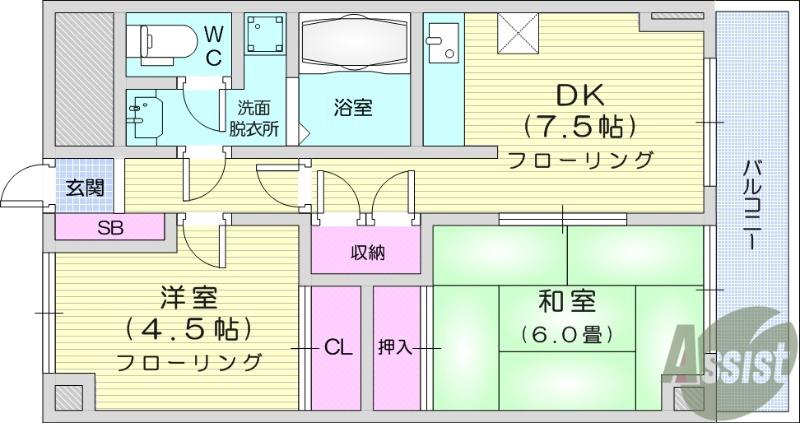 ロイヤルヒルズ柳生Ⅱ(2DK/4階)の間取り写真