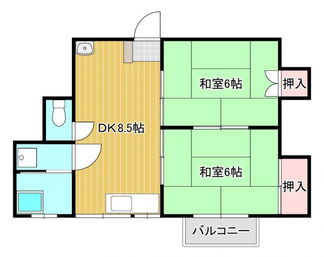 デュエル美吉野(2DK/1階)の間取り写真