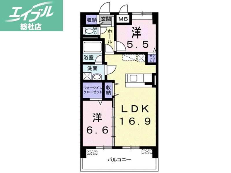グランツ倉敷(2LDK/3階)の間取り写真