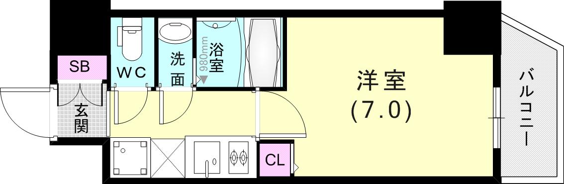 CRESTTAPP神戸湊町NOIR(1K/3階)の間取り写真