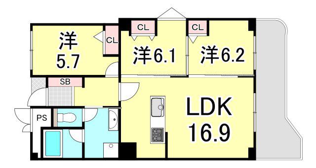 朝日ヶ丘アーバンライフ(3LDK/7階)の間取り写真