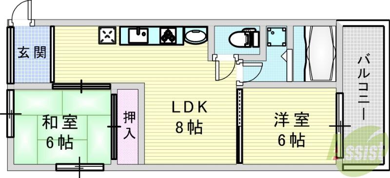 ロイヤル旭丘(2LDK/2階)の間取り写真